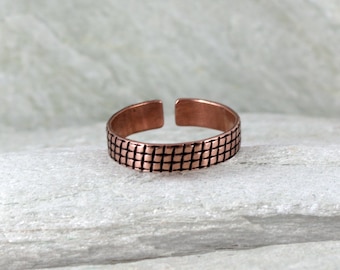 Grid - unisex copper ring, adjustable metal ring for man and woman, minimalist Jewelry