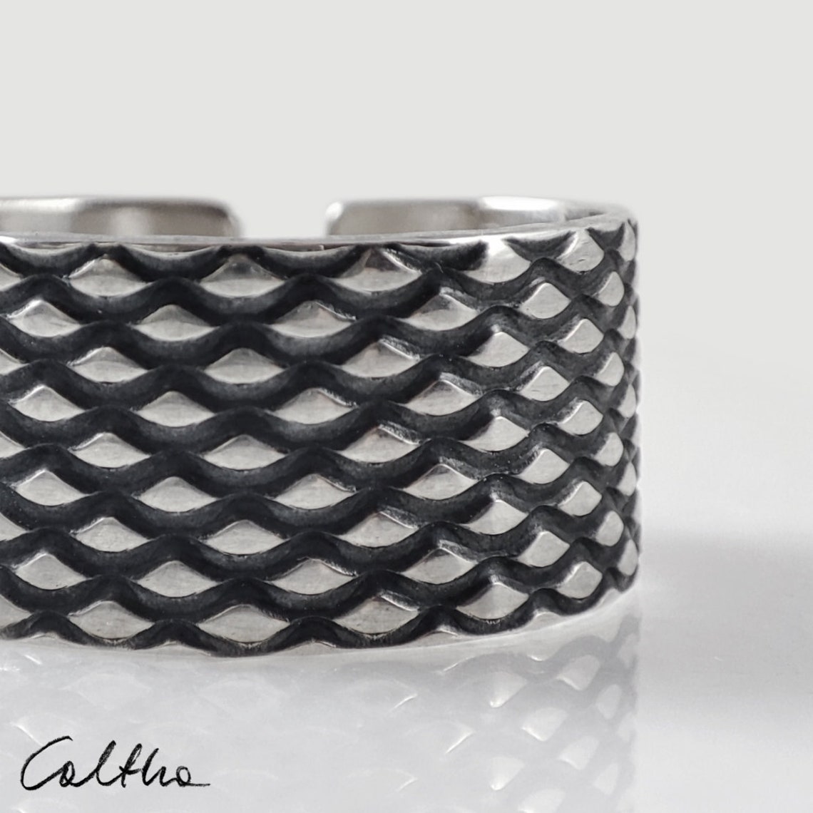 Fish Scale Simple Unisex Silver Ring Adjustable Sterling - Etsy