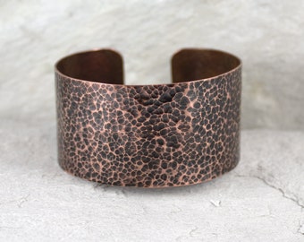 Lava - unisex copper bracelet, big adjustable bangle for man and woman, minimalist jewelry, simple wide irregular bracelet