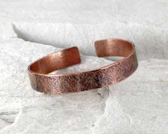 Stone - unisex copper bracelet, adjustable bangle for man and woman, minimalist jewelry, simple irregular bracelet
