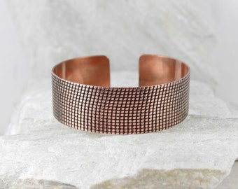 Grid - unisex copper bracelet, adjustable bangle for man and woman, minimalist jewelry, simple bracelet