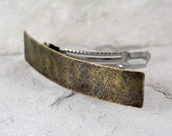 Stone - brass hair barrette for woman, simple metal hair clip, classic French barrette, long hair jewelry, big gold colored hair clasp