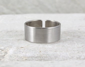 Satin - bague en argent unisexe simple, bague en argent sterling réglable pour homme et femme, bijoux minimalistes, large bague unie mate