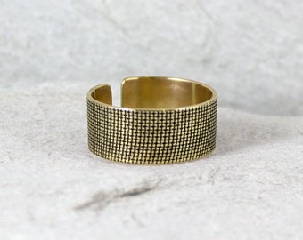 Canvas - unisex brass ring, adjustable gold colored ring for man and woman, minimalist jewelry, wide ring