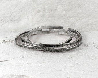 Set of 3 Open Silver Bangles, Stacking Bracelets 'Irregular'