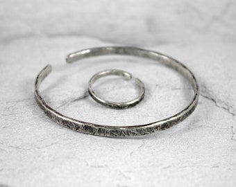 Irregular - silver bracelet and ring, simple silver jewelry set, adjustable silver ring, adjustable silver bracelet, minimalist jewelry,