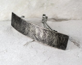 Stone - silver hair barrette for woman, simple metal hair clip, classic French barrette, long hair jewelry, sterling silver hair clasp