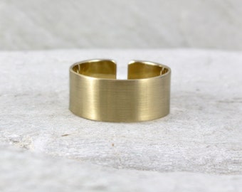 Satin - bague en laiton unisexe, bague dorée réglable pour homme et femme, bijoux minimalistes, bague large unie mate