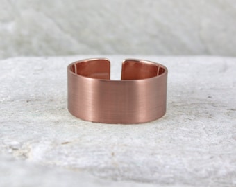 Satin - unisex copper ring, adjustable metal ring for man and woman, minimalist Jewelry, wide ring, wide plain matte ring