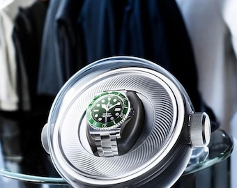 Stille LED-watchwinder voor Rolex en luxe horloges | Technisch cadeau zonder magneet voor mannen | Stille motor, zacht licht, favoriet bij verzamelaars