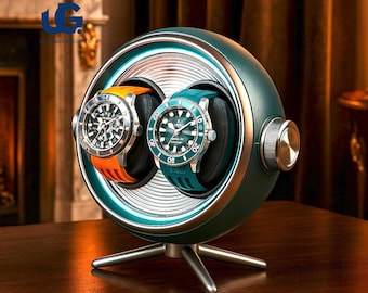 Slimme watchwinderbox: stil leddisplay voor 2 automatische horloges | Technisch cadeau zonder magneet
