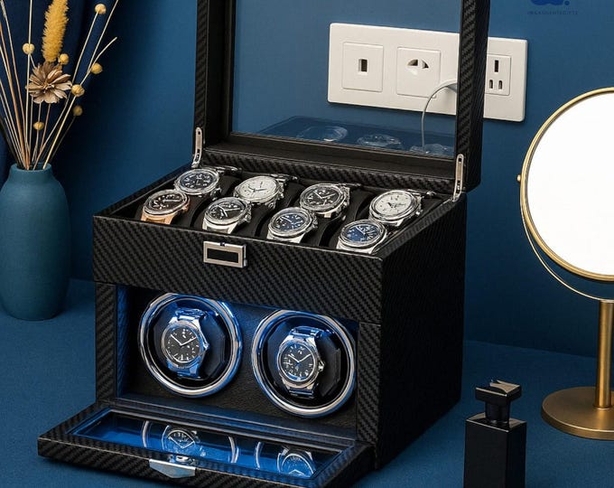 Featured listing image: Watch Winder Box for Men - Silent Motor Watch Winders for Mechanical Wristwatches, Organizer and Display Case, Watch Storage