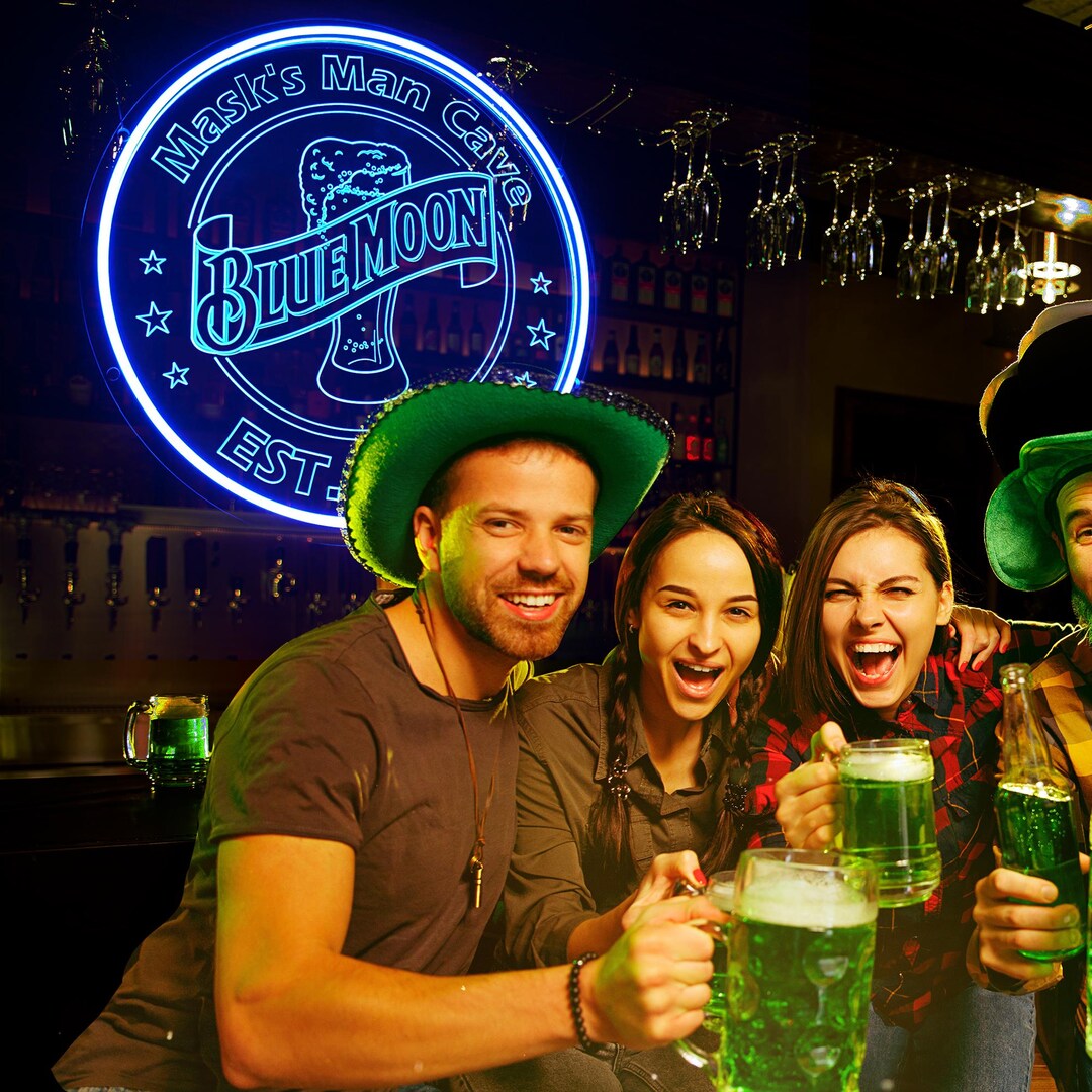 Custom Blue Moon Neon Sign - Personalized LED Beer Bar Light for Man ...