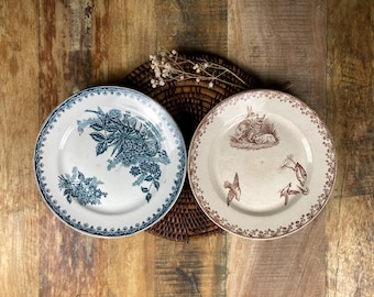 Antique French Ironstone Plate | “Chasse” by Fenal Frères or “Margot” by St Amand | Hunting Scene & Floral Motif | Rustic Country Charm
