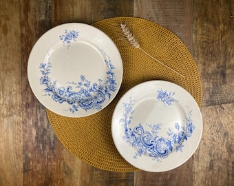 Antique french “Ornements” Ironstone Plate by HB and Cie | Blue Floral French Ceramic | Circa 1900