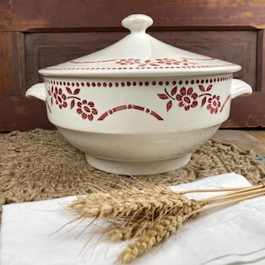 Antique Digoin & Sarreguemines Soup Tureen | Wine Lees Floral Motifs | Ironstone | 1920s