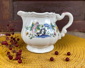 Antique Milk Jug "Rouen" by Sarreguemines. French Polychrome Ironstone. Multicolor Floral Vintage Design
