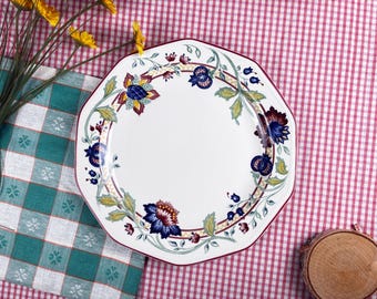 Assiette Décagonale Vintage Tamarind, Faïence Anglaise Churchill, Décor Floral Coloré