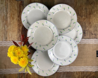 French Vintage Ironstone Dinner Plates | Sarreguemines Digoin | Grape Motif | Set of 6
