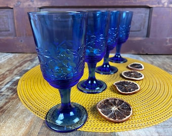 コバルトブルーワイングラス6個セット、台座付き - Etsy 日本