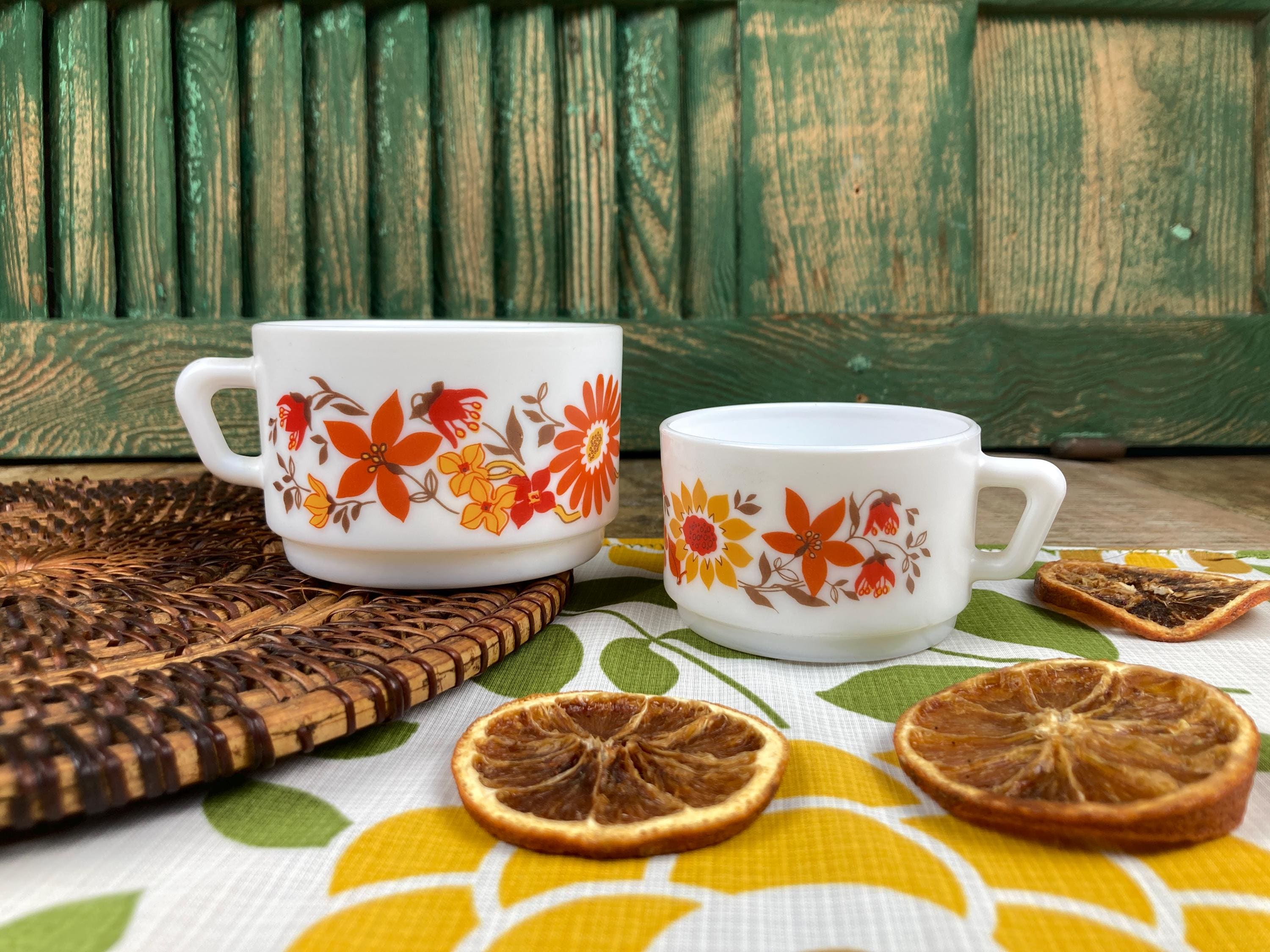 Service à Café/thé Arcopal – Motif Églantine – Années 70 – Grandes Tasses – Excellent état
