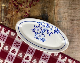 Vintage french Serving Dish “Angèle” – Faïencerie Nouvelle Givors France | Blue and White Floral Earthenware