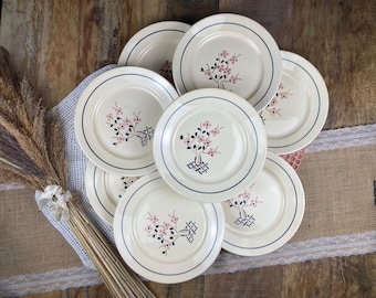 Antique French Lunéville Plates “Lorraine” | Hand-Painted Floral Ironstone | Set of 8 | 1920s–1930s