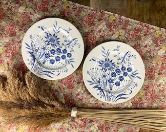 ヨーロッパ風プレート 4 枚セット、青と白のプレート、アイアン ヨーロッパ風プレート 4 枚セット、青と白のプレート、アイアン