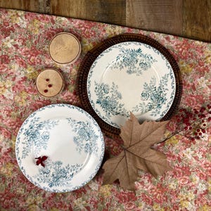 Set of 2 Antique ‘Eglantine’ Flat Plates in Iron Earth from Sarreguemines Digoin | Blue Floral Pattern