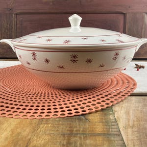 Antique Digoin & Sarreguemines &quot;André&quot; Ironstone Soup Tureen | Red Patterns | Vintage French Tableware