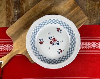 Plat de Service creux Ancien "Bastia" – Digoin Sarreguemines – Terre de Fer – Motif Floral et Bordure Vichy