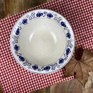 Antique Hamage and Moulin des Loups Ironstone Salad Bowl | Blue Earthenware with Vintage Stylized Floral Pattern