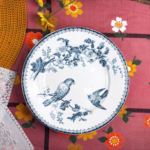Plato antiguo, loza, Longwy, carbonero, se vende individualmente, decoración de pájaros azules