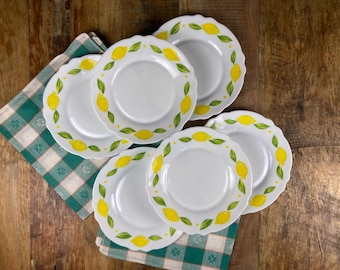 Arcopal Dessert Plates – Set of 6 – Lemon Motif – Opal Glass