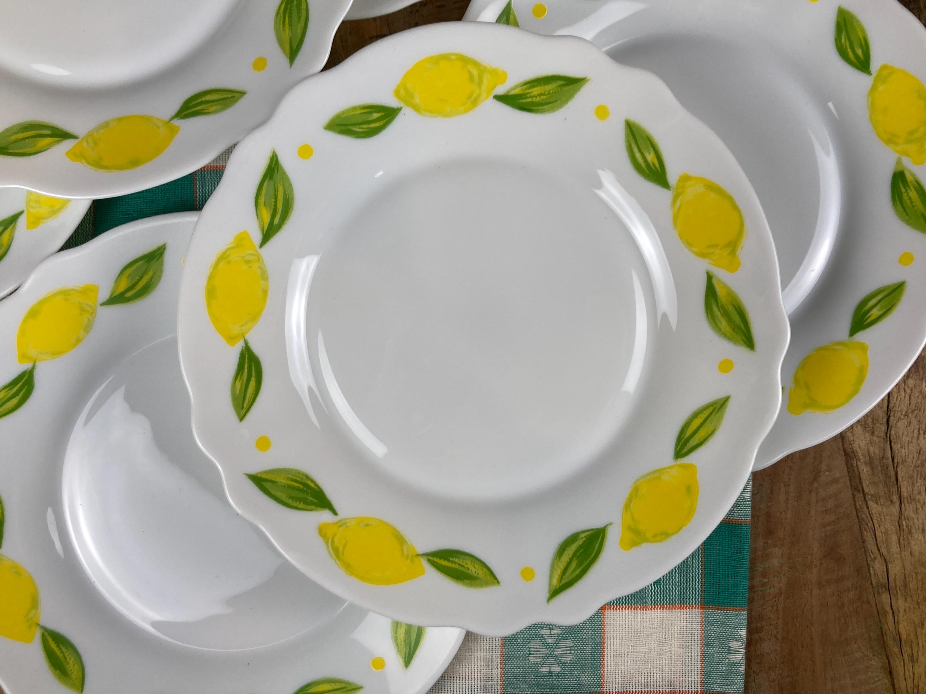 Arcopal Dessert Plates – Set of 6 – Lemon Motif – Opal Glass