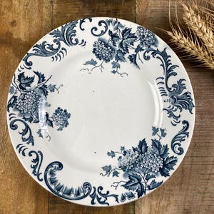 Antique plate &quot;Snowball&quot; | Saint-Amand and Hamage earthenware | Terre de Fer | Blue floral motif
