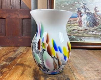 Colorful Art Glass Vase, Hand Blown Decorative Vase, Abstract Murano Style, Unique Home Decor Gift