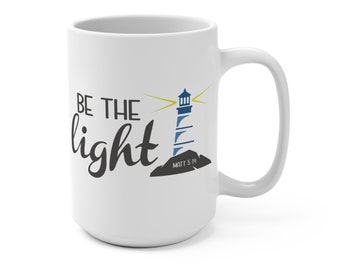 Taza de café "Deja que tu luz brille": regalo cristiano, versículo bíblico inspirador, cerámica de 15 oz