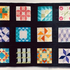 Embroidered Patchwork Quilt Table Topper