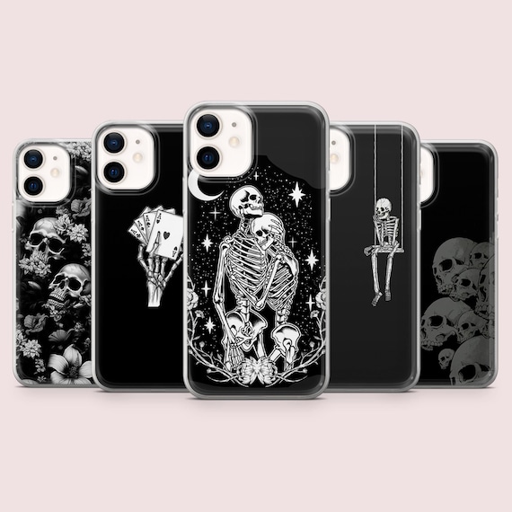 Skeleton Phone Case Black Gothic Skull Scary Cover for iPhone 16