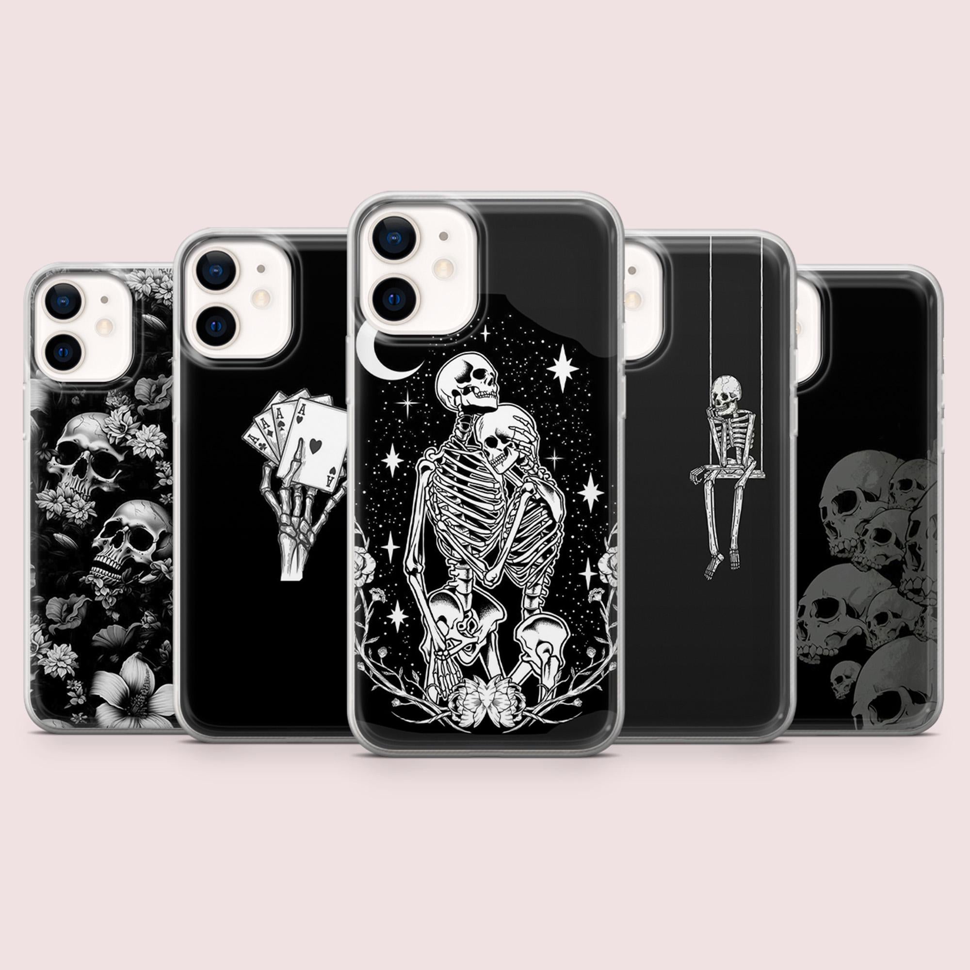 Skeleton Phone Case Black Gothic Skull Scary Cover for iPhone 16