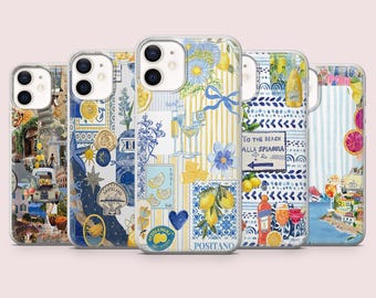Funda para teléfono estilo mediterráneo con diseño costero de verano italiano para iPhone 16, 15, 14, 13, 12, 11, Pixel 9 Pro, 8A, Samsung S24FE, S23FE, S22, A16, A55, A25.