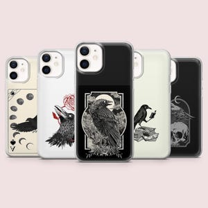 Funda para teléfono con diseño de cuervo, color oscuro, para iPhone 16, 15, 14, 13 y 12. Samsung S25, S24, S23FE, S22, A16, A26, A56, Pixel 9Pro, 8A y 7.