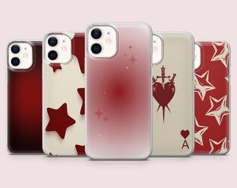 Luxury Red Phone Case Star Pattern Red Aura Cover for iPhone 16, 15, 14, 13, 12, 11 Pixel 9Pro, 8A Samsung S24FE,S23FE,S22,A16,A55,A25
