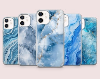 Blue Marble Phone Case Elegant Marmor Blue Gemstone Cover for iPhone 16,15,14,13,12,11 Pixel 9Pro,8A Samsung S24FE,S23FE,S22,A16,A55,A25.