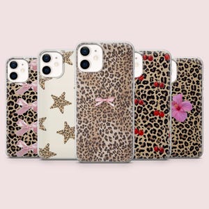 Leopard Print Phone Case Pink Ribbon Cheetah Cover for iPhone 16, 15, 14, 13, 12, 11, Pixel 9Pro,8A, Samsung S24FE,S23FE,S22,A16,A55,A25.