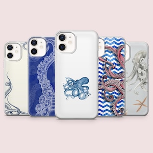 Octopus Phone Case Marine Life Kraken Art Cover for iPhone 16,15,14,13,12 Samsung S25,S24,S23FE S22,A16,A26,A56 Pixel 9Pro,8A,7