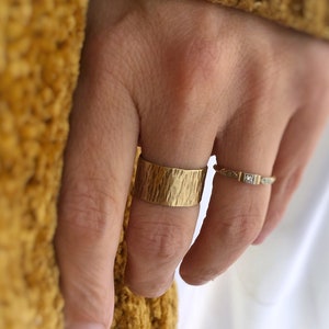 Gift For Her or Him Textured Wide Ring Band, Hammered Wide Textured Ring, Tree Bark Ring Band, Brass or Sterling Silver Unisex Ring Band Brass- NO patina