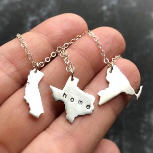 Home State Necklace in Sterling Silver or 14 Gold Filled State Necklaces Personalized Gift for Her Texas California NY image 1