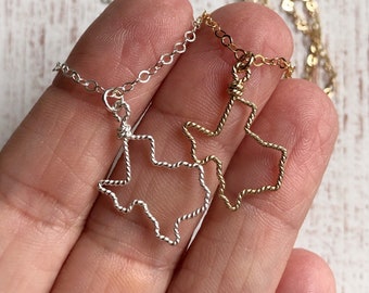 Gift - Wire State necklace  in sterling or gold filled - All states available - Small Texas necklace Bridesmaid Gift for Her